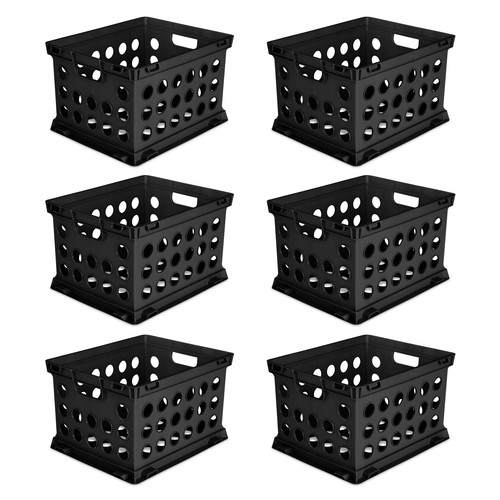 Plastic File Crate Set, 6 Black Crates for Storage
