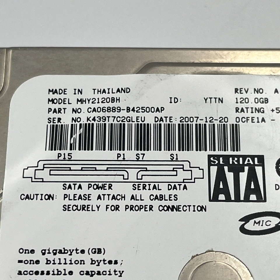 Fujitsu 120GB 2.5" SATA 9.5mm MHY2120BH Hard Drive Tested Wiped - Image 4 of 4