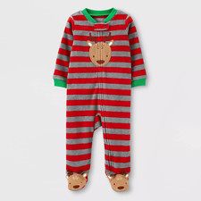 New Baby boy 3m Just one You Carter's Sleep N Play Stripes Reindeer Foot Pajamas