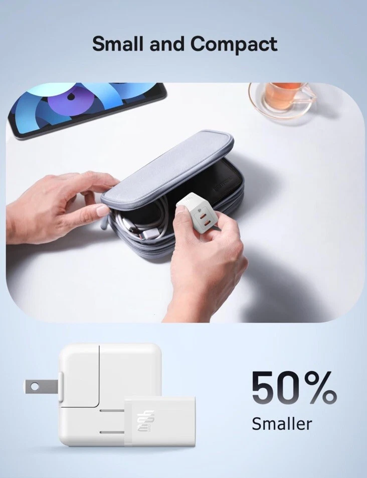 Cargador Baseus USB C 40W, Cargador de Pared Doble USB C, 2 Puertos 20W PD Cargador Rápido Foto 4 de 4