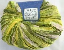 Lana Gatto RIO Yarn Skein Ribbon Looped Edge Green Herbal Shimmer Pink #7361  