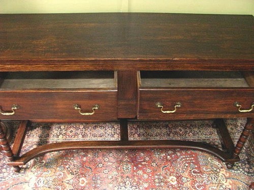ANTIQUE OAK 2 DRAWER DRESSER BASE/SIDEBOARD/SIDE TABLE ~ BOBBIN TURNING c1900s - Picture 13 of 14