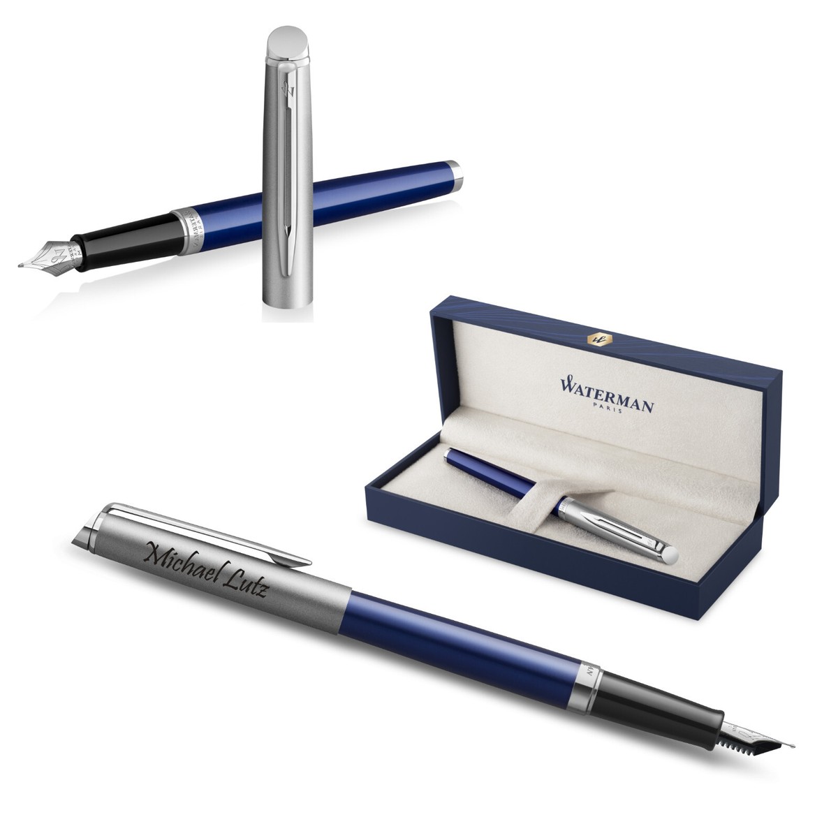 Stylo-plume Waterman Emblèmes 2.0 Bleu Foncé - Acier Inox - Rechargeable - Neuf Avec Gravure Possible