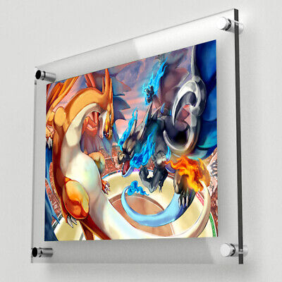 Mega Charizard Y vs Mega Charizard X Pokemon Print Poster Wall Art Picture  A4 +