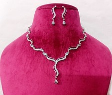 Party Wear CZ White Necklace Set Bridal Wedding Silver Plated Jewelry Gift Set