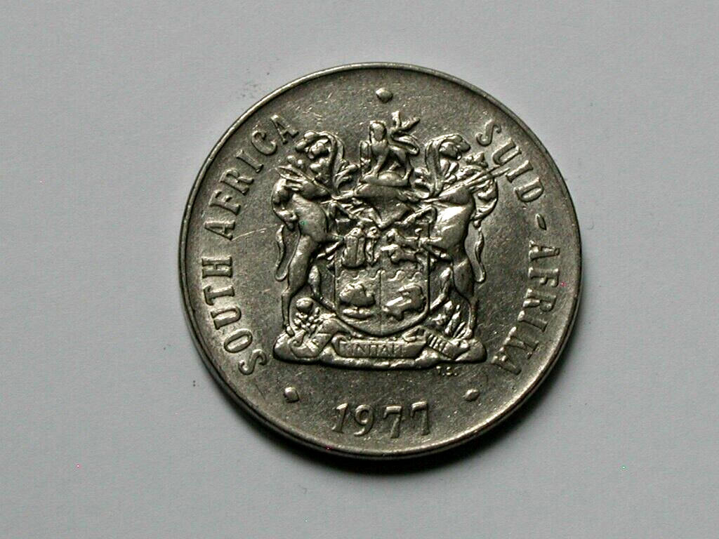 South Africa 1977 50 CENTS Coin VF+ with Native Flowers & Coat of