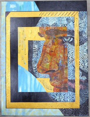 Portrait Mann expressiv Collage 60x80cm sig. 2015 UNIKAT!