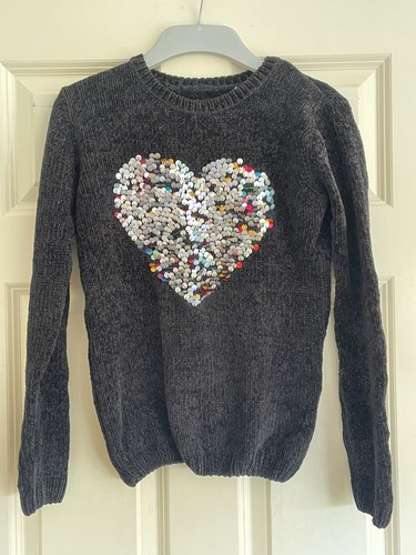 George Sequin Heart Colour Change Grey To Colourful Jumper Top Black 10-11 Years - Picture 3 of 9