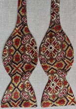 Vintage Bow Tie Mod Red Yellow Brown Paisley Acetate Self-Tie Adjusts 3.5" Wide