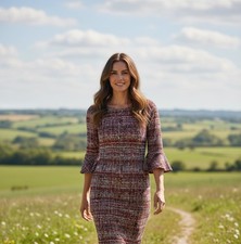 Avenue Dress Womens 16 Multicolor Plaid Shift 3/4 Bell Sleeve Stretch Knit