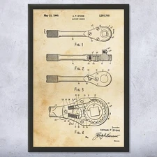 Ratchet Wrench Patent Wall Art: Garage Decor, Repairman Gift, Workshop Art