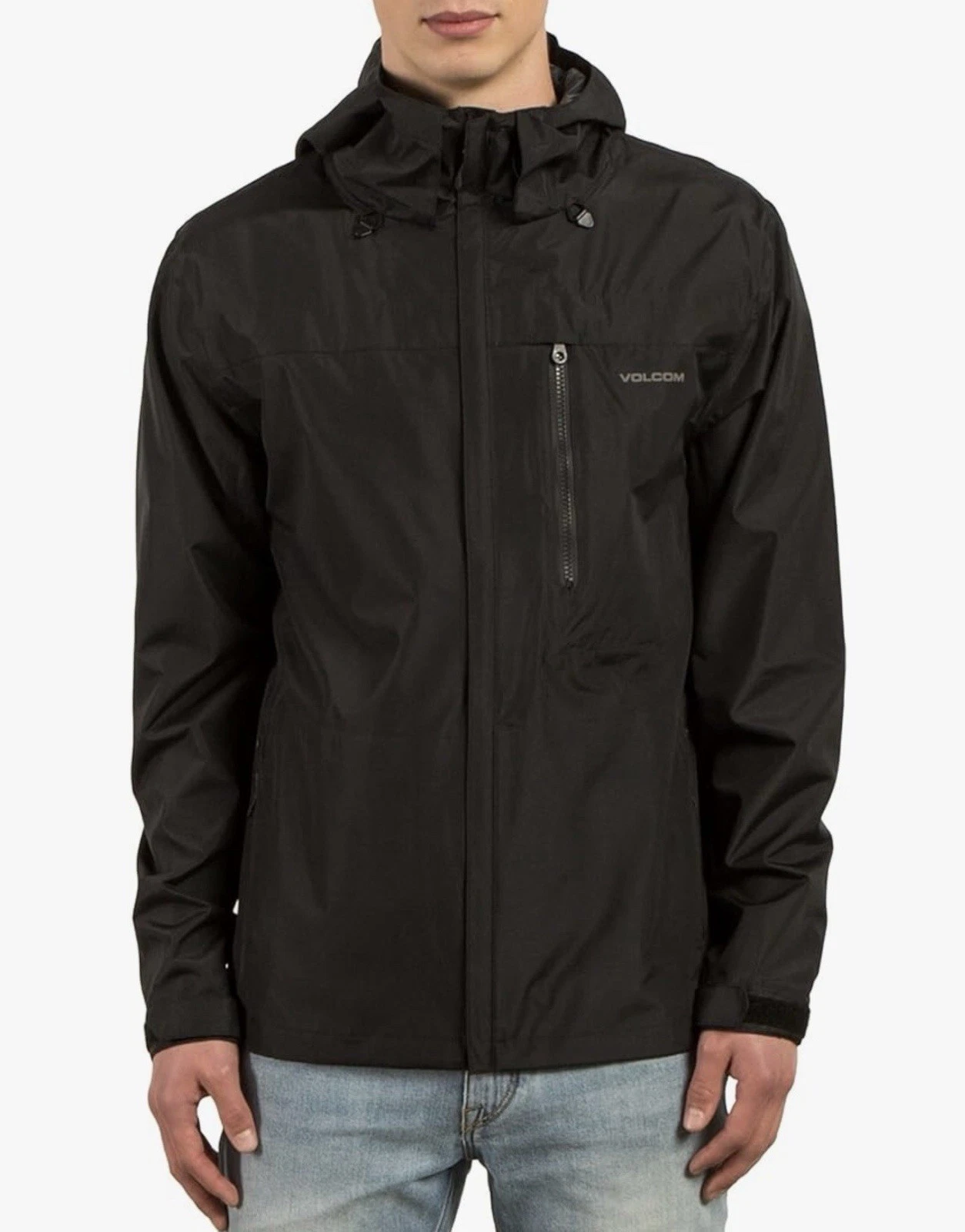 Volcom Black Stone Storm Hooded Rainbreaker Windproof Vented Jacket sz Med