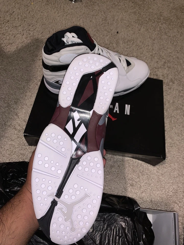 Nike Air Jordan 8 Zapatillas Retro Para Mujer Blanco/Borgoña, Talla 12 W (10.5M) Foto 2 de 4