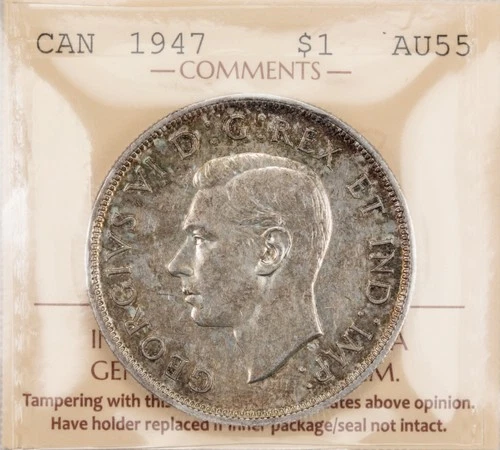 Canada 1947 Maple Leaf $1 Silver Dollar Coin - ICCS AU-55