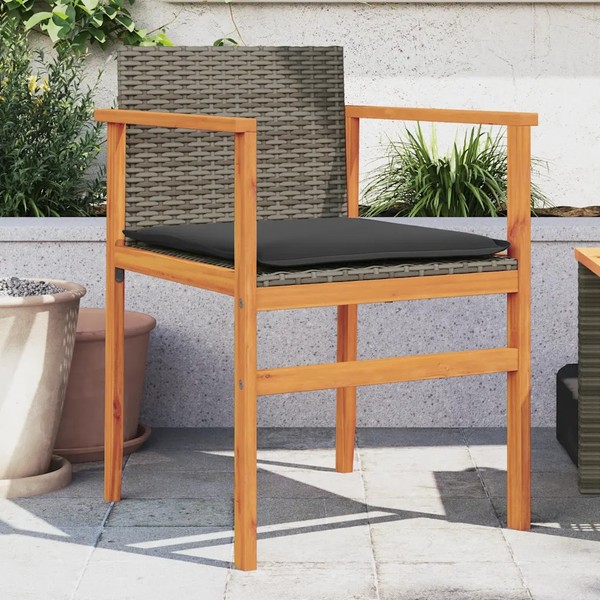 GartenstüHle Poly Rattan 2Er Set Mit Kissen Grau Massivholz Terrasse Balkon-image