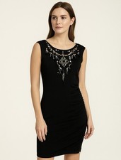 BCBG MAXAZRIA Women’s Black Beaded Pearl Embellished Midi Dress Size XS