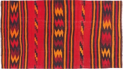 Afghan Kelim Soumakh Ghalmuri Teppich 140x250 Handgewebt Rot Streifen a - Bild 1 von 4