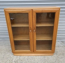 Ercol Windsor Blonde Glazed Bookcase Display Cabinet Two Door Vintage