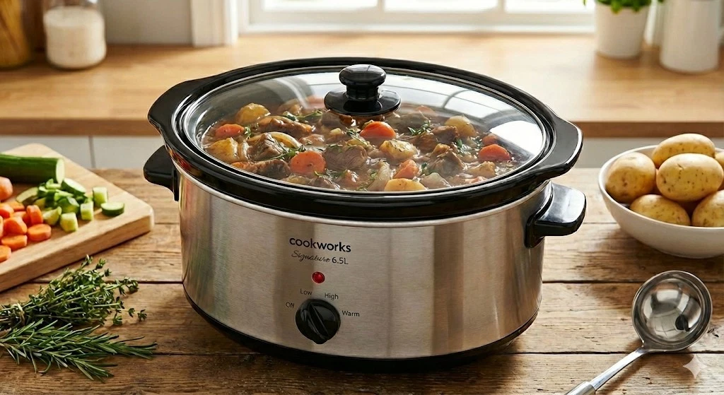 Cookworks Signature 6.5L Slow Cooker Brushed Steel 320W SC-65-O Ceramic Bowl