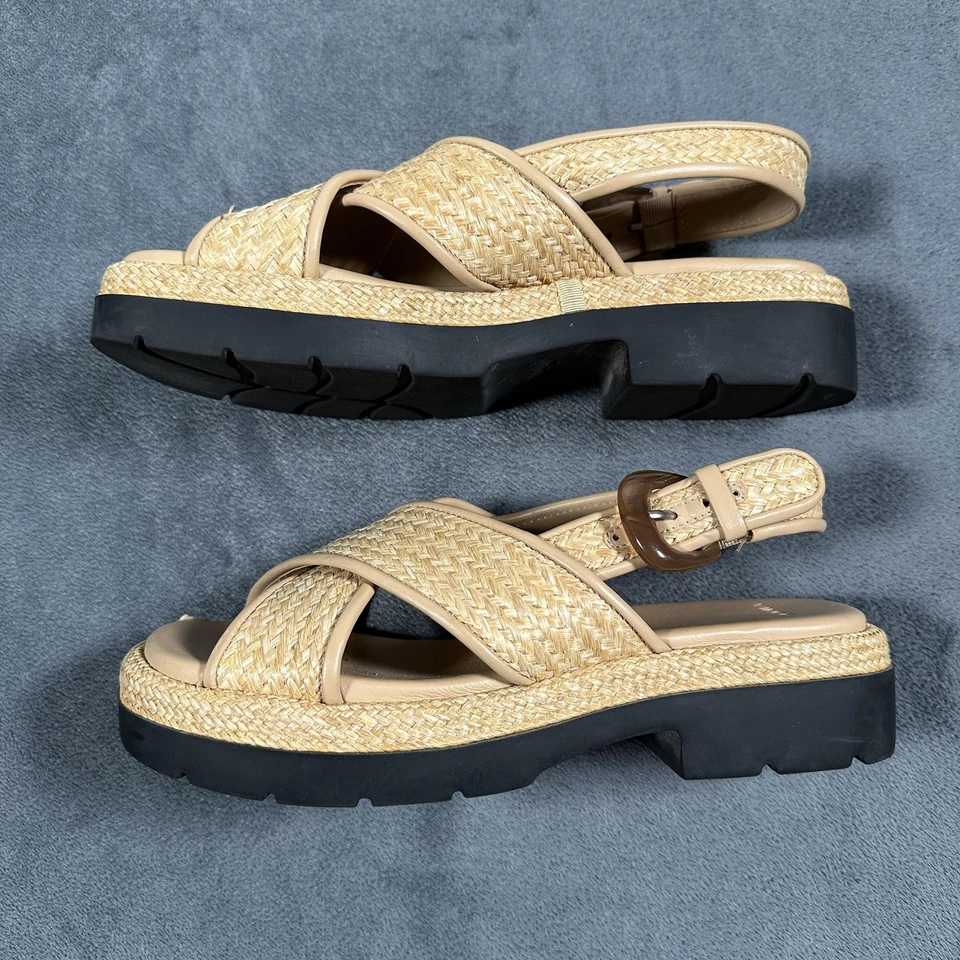 Vince Zapatos Mujer Talla 7.5M Tejido Plataforma Sandalias Helena Rafia Hebilla Alpargata Foto 3 de 4