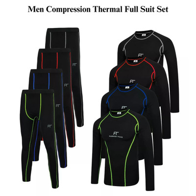 Herren Kompressionsrüstung Basisschicht Oberteil Thermo Haut Passform Shirt + Leggings Set UK
