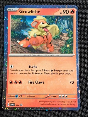 GROWLITHE SVP 024 BLACK STAR PROMO (COSMO HOLO RARE NEAR MINT NM)