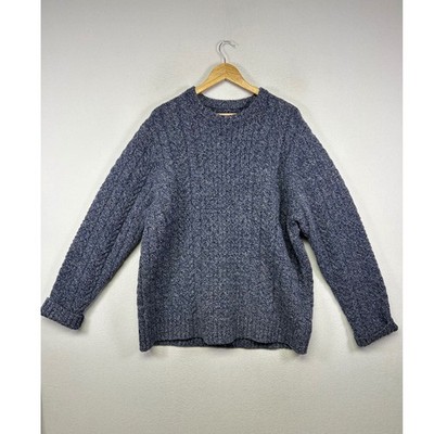 Fisherman Cabin Duluth Trading Co Women L Blue Shetland Wool Cable Knit Sweater