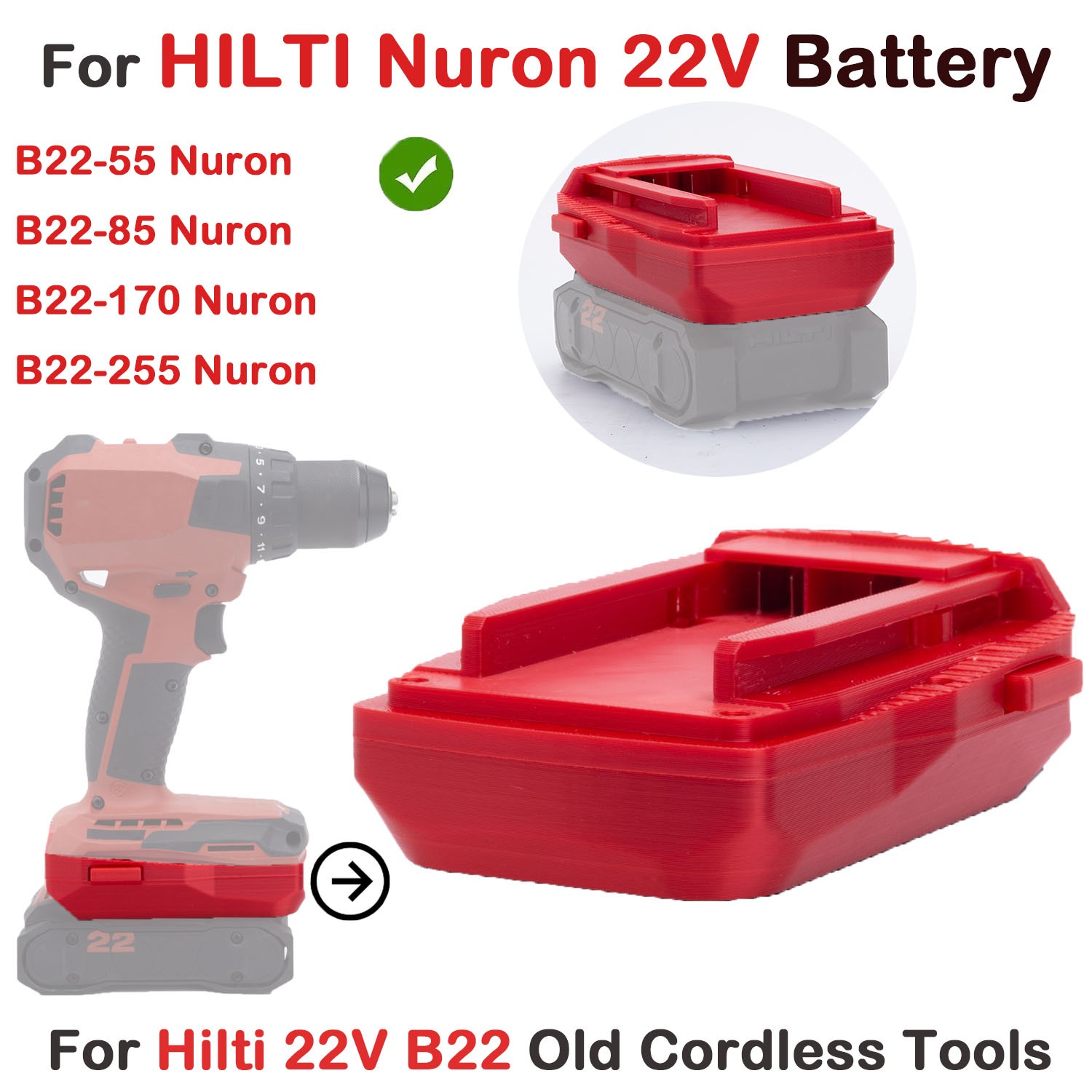 Battery Adapter For Hilti 22V Nuron Li-ion Battery To For Hilti 22V B22 Old Tool