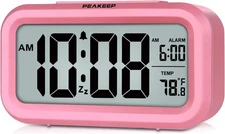Peakeep Night Light Alarm Clock Battery Operated with 5 x 2 x 3 inches, Pink 