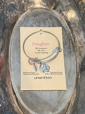 Unwritten Daughter Stainless Steel Adjustable Bracelet With Stone Charm NWT