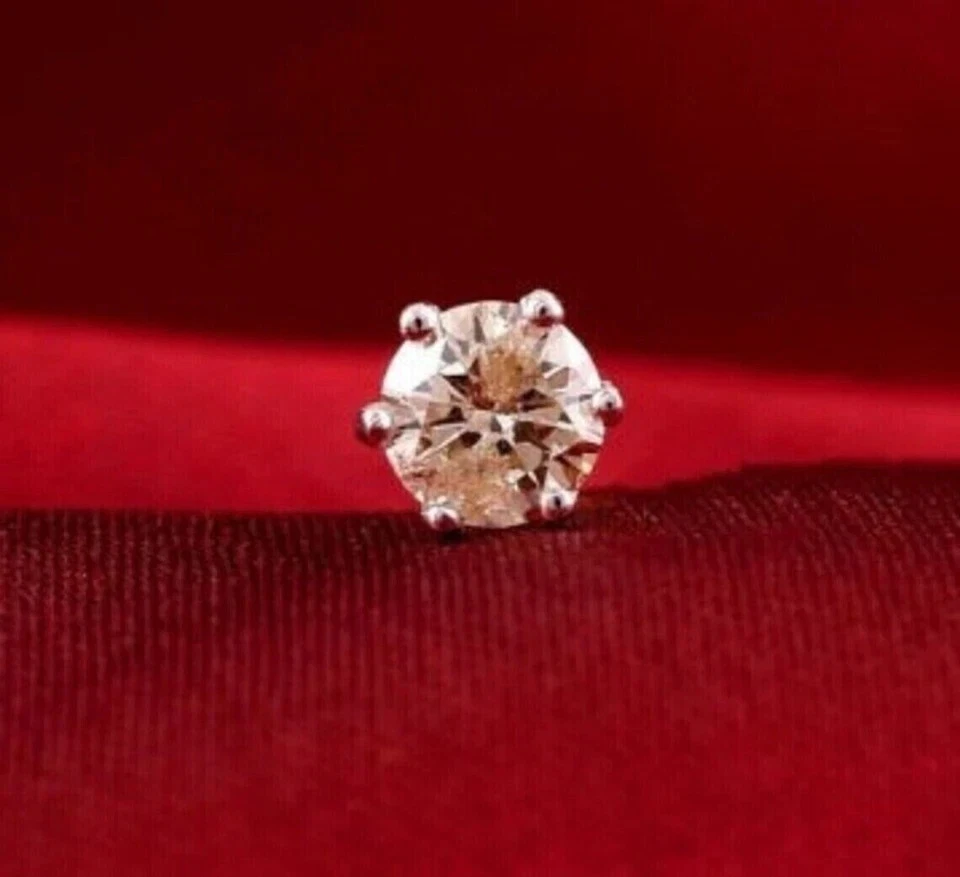 Women's 4MM Natural Diamond Solitaire Nose Pin Screw Piercing 14K Yellow Gold - Image 3 of 4