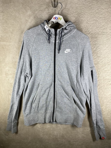 Nike Casual Hoodie Zip Up Jumper Size L Womens Grey Logo Long Sleeve
