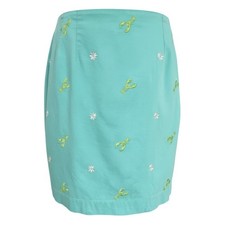 Vintage Lilly Pulitzer White Label Lobster Embroidered Mini Skirt Blue Green 8