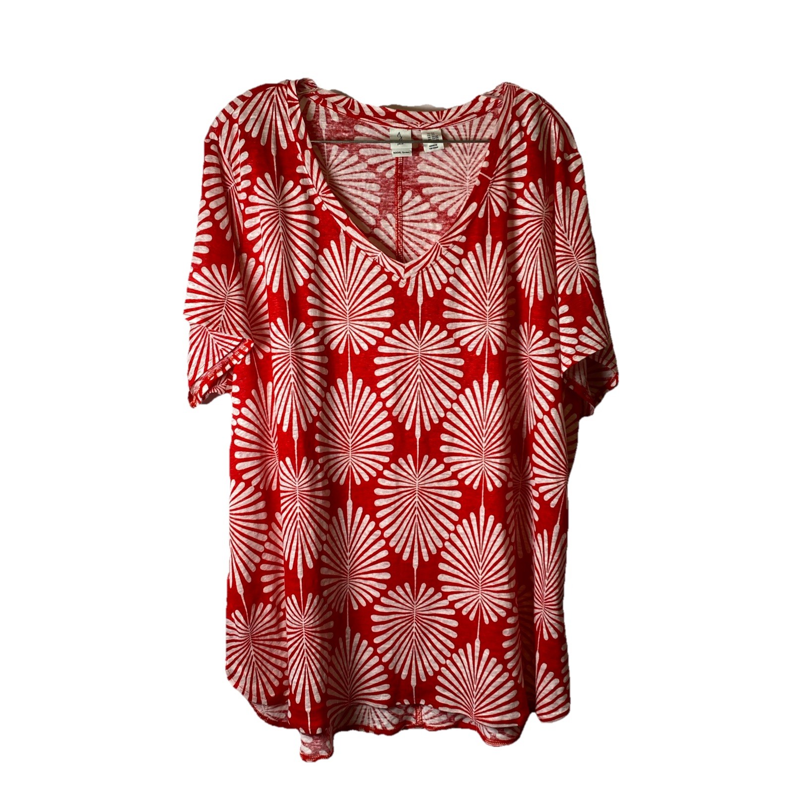 Joie Womens - Size 3X- 100% Linen Knit Tunic Red & Cream Lightweight 