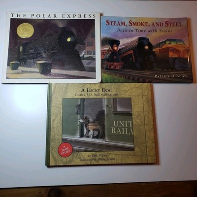 2 Kid Book Lot About Trains Polar Express Lucky Dog Transportation Children's HC