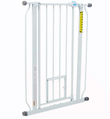 36" Extra Tall Walk Through Dog Gate | Metal Pet Gate w/ Small Door, White - Picture 4 of 11