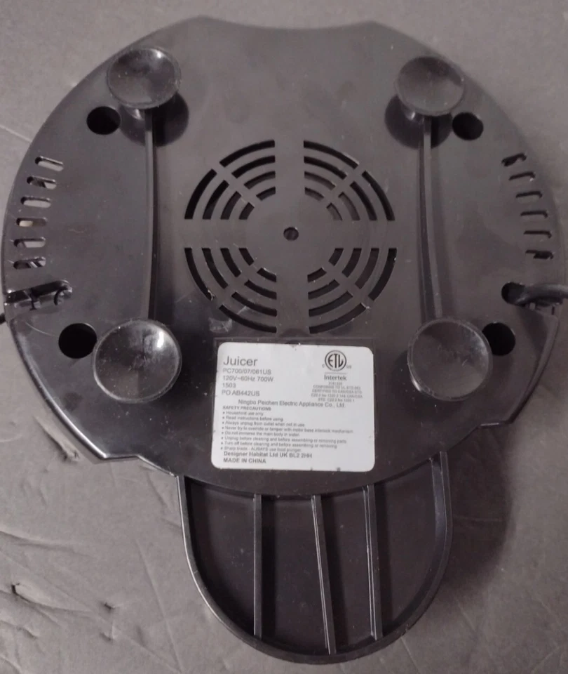 Base de repuesto para exprimidor de frutas enteras VonShef con pies de agarre de goma y cable de alimentación Foto 4 de 4