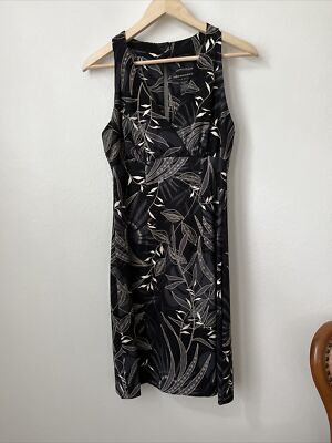 Connected Apparel Black White Print Halter Style A Line Dress Women's Size 10