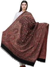 New Women's Kashmiri Wool Reversible Jamawar Shawl Stole Wrap Color Caviar Black