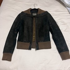 Vintage Stradivarius Brown Leather Jacket W Satin Trim & Stretchy Cuffs & Collar
