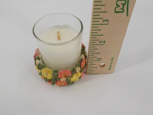 WHITE TEA CANDLE IN FLORAL CERAMIC CANDLE HOLDER HAWAIIAN HIBISCUS POLYNESIAN - Picture 3 of 10