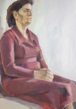 Vintage impressionist gouache painting female portrait 