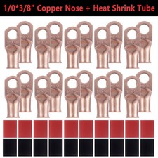 20PCS 1/0 AWG Gauge Copper Lugs w/RED BLACK Heat Shrink Ring Terminals Set