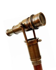 Vintage Brass Telescope Top Wood Walking Stick Cane Compass Antique Gift Parents