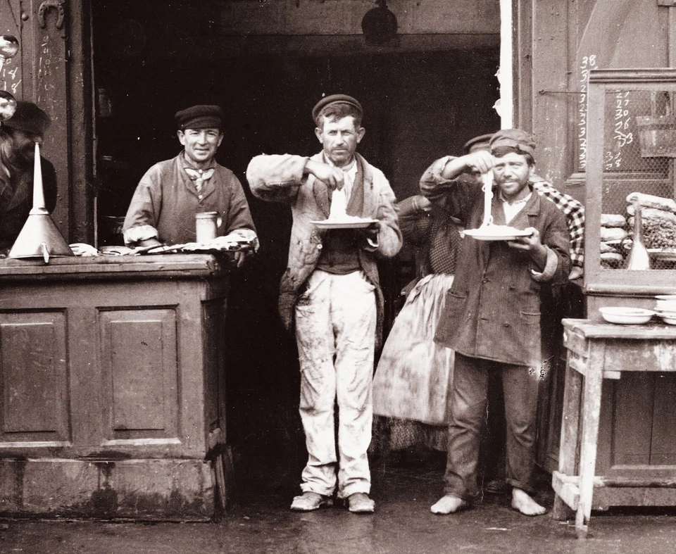 Antique Italian Albumen Photo with Spaghetti Eaters In Restaurant 1870 - Image 2 of 2