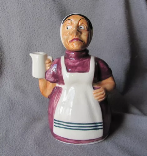 Unusual Vintage Figural China Teapot Woman w/ Apron & Pitcher