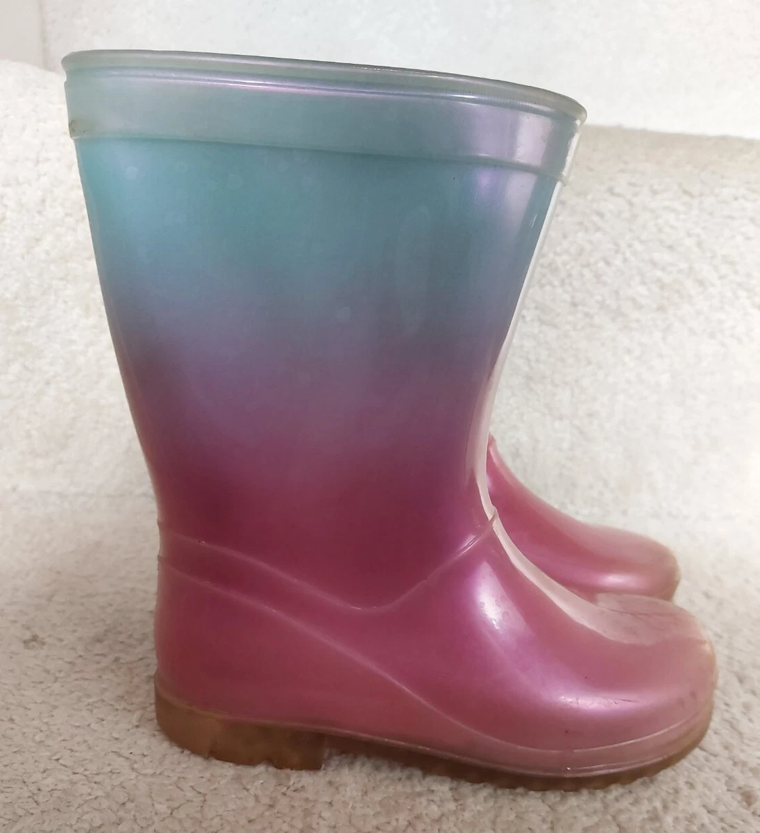 TU Girls Pink and Blue Ombre Wellies Wellington Boots Size UK 8