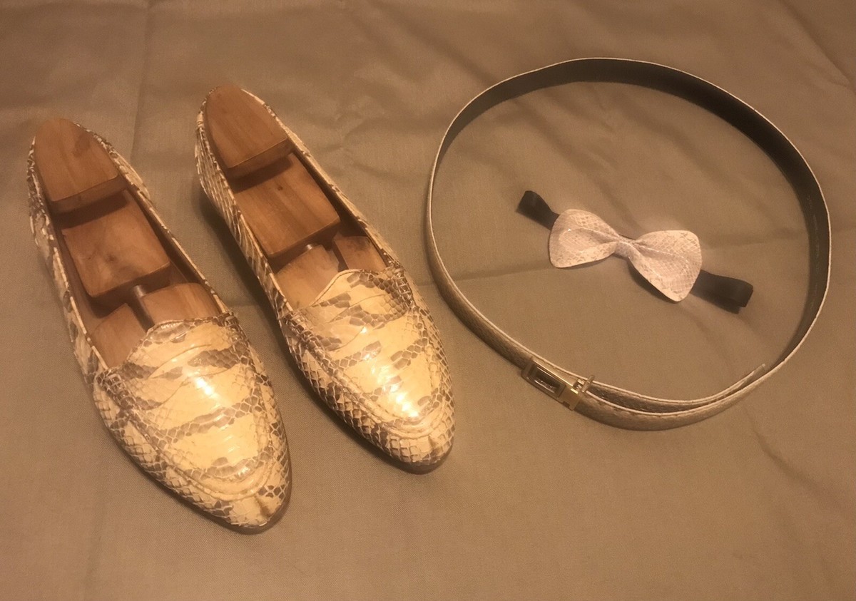 Mens De La Rentis Genuine Snake Skin Loafers, Belt, Bow Tie 