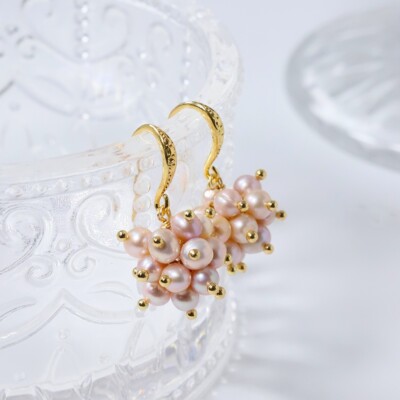 L17 Gold-Plated Earrings Grape Made of Pink and Purple