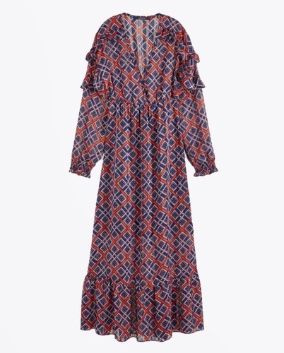 BRANDNEU Maxikleid Scotch & Soda bedruckt - rot/blau Größe XS